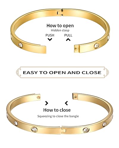 14K Gold Plated Love and H Bangle Bracelet Stackable Stainless Steel Bracelets Set for Women Trendy Jewelry4