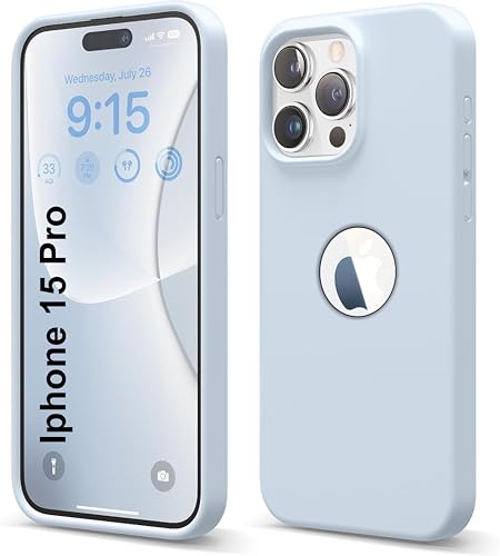 Image of SBMS Liquid Silicone Case for iPhone 15 Pro 6.1-Inch, Logo Cut Silky-Soft Touch Full-Body Protective Phone Case, Shockproof Back Cover for iPhone 15 Pro (Alica Blue)