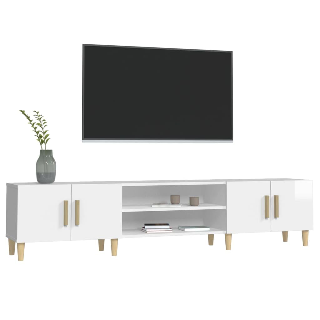 Mobile TV bianco lucido in legno 180 x 31,5 x 40 cm con 4 scomparti e ante, credenza bassa per soggiorno, camera da letto, scaffale per ricevitore HiFi, soundbar