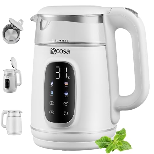 Ecosa® Wasserkocher mit Temperatureinstellung Glas Edelstahl - Teekocher - 1,7 Liter 2.200 Watt - BPA Frei mit Temperaturwahl 40°C-100°C - Warmhaltefunktion LED Beleuchtung (Woldo White) Ecosa® Wasserkocher mit Temperatureinstellung Glas Edelstahl - Teekocher - 1,7 Liter 2.200 Watt - BPA Frei mit Temperaturwahl 40°C-100°C - Warmhaltefunktion LED Beleuchtung (Woldo White)