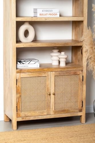 Image of Rattan Wooden Bookshelves Mango Wood