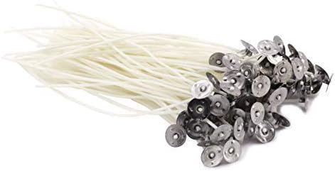 DGQ 6-Inch Natural Candle Wicks with Tabs 100pcs 100% Natural Cotton Core - Low Smoke - Pre-Waxed for Candle Making