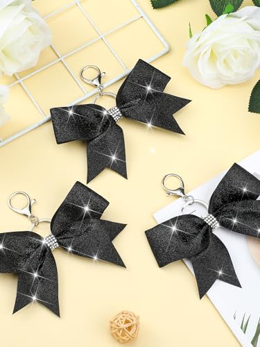 Image of Tondiamo Cheer Bow Keychain Cheer Keychain with Rhinestones Cheerleader Keyrings for Team Gift Cheerleading Sports Accessory