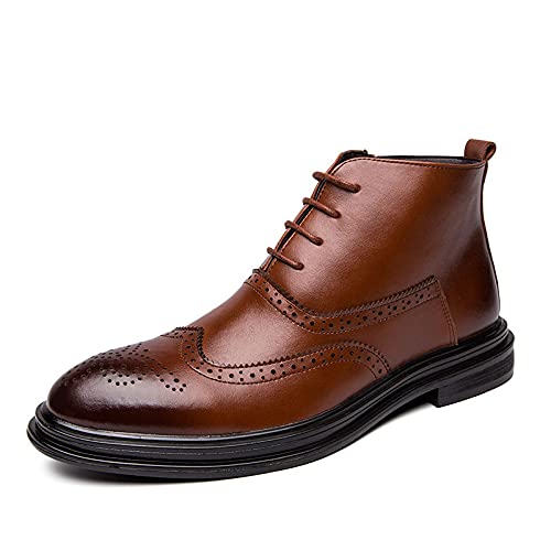 HOOENG Lace Up Boots for Men Oxford Win Tip Carved Brogue Burnished Toe Cowhide Leather Non Slip Resistant Wearable Stylish Fashion Formal
