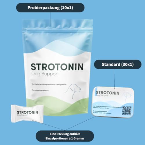 Strotonin Dog Support – Ergänzungsfuttermittel für Hunde, In Stresssituationen wie Autofahrt, Reisen & Alltag, Alternative zu Beruhigungsmittel für Hunde, Baldrian, CBD Öl -Made in Germany - 10 STK