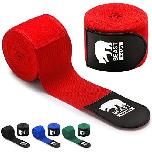 Vendas Boxeo 5 Metros Semi elásticas y con Presilla para el Pulgar. Vendas Boxeo Hombre y Mujer (Kick Boxing, Muay Thai, MMA, Artes Marciales, fitboxing). Cintas Boxeo Transpirables (Rojo)