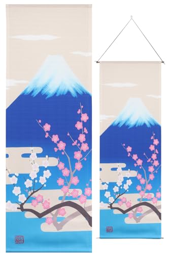掛け軸 床の間 掛軸 (幅42×高120) 画鋲付き モダン タペストリー ポスター 富士山 インテリア 赤富士 和室 和風 ペナント (桜と富士山)