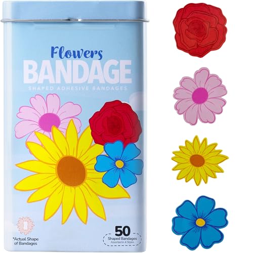 BioSwiss Bandages, Flowers Shaped Self Adhesive Bandage Set, Latex Free, Sterile Wound Care, 50 Count