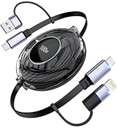 100W Retractable USB C Cable, USB-C/A to Lightning/USB-C Retractable Charger Cord Fast Charging &...