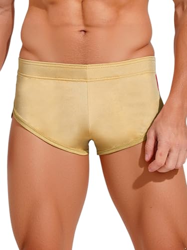 LiiYii Hombre Pantalones Cortos Deportivos D Entrenamiento Elástico Cintura Corto Polainas Corto Satén Cortos Correr Ranuras Laterales Ropa De Dormir, Amarillo A., M