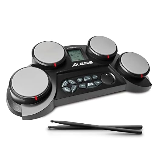 Alesis CompactKit 4 – Tabletop Electric Drum Set with 70 Electronic and Acoustic Drum Kit Sounds, 4 Pads, and Drum Sticks