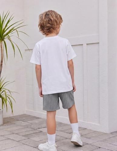 Image of Arshiner Boy's Textured Button Up Shirt and Shorts Set 2 Piece Summer Beach Outfit for 5~12 Years Kids