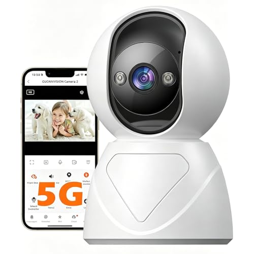 Telecamera di sorveglianza WiFi da 5 G, per interni, telecamera UHD da 3 MP, per cani, girevole a 355°, per animali domestici, monitoraggio automatico, 3 visioni notturne, audio a due vie, SD/Cloud