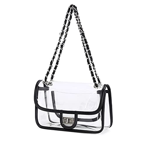 Image of Womens PVC Clear Purse Handbag with Chain Stadium Approved Clear Bag See Through Bag for Working and Concert