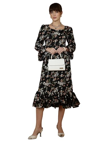 Image of Sheetal Associates Women's Casual Flared Sleeve Crepe Floral Fit and Flare Dress