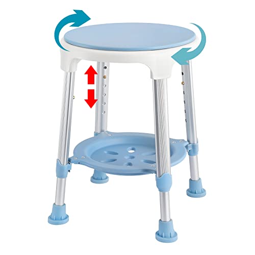 Froadp Taburete de ducha giratorio 360°, antideslizante, altura ajustable, asiento de ducha con bandeja, asiento de baño, ayuda para personas mayores, discapacitados y embarazadas, capacidad de carga