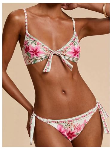 Women's Floral String Bikini Two Piece High Cut Thong Boho Bathing Suit Spaghetti Strap Swimsuits2