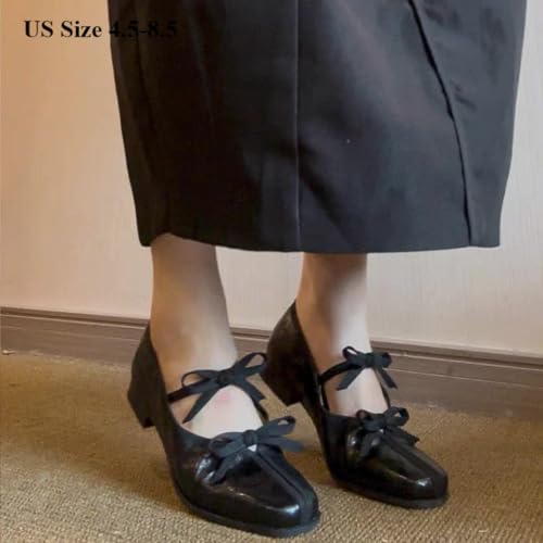 Elegant Sheepskin Low Heel Mary Jane Ballet Flats for Women | 3cm Heel, Shallow Mouth Square Toe Shoes with Bow Detail | Comfortable & Stylish Everyday Wear2