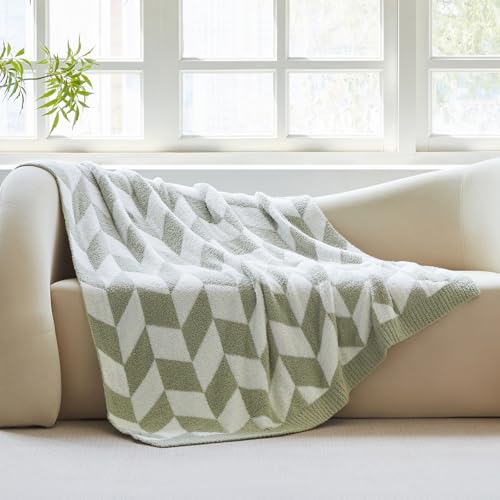 Image of Snuggle Sac Chevron Throw Blanket for Couch, Reversible Super Soft Warm Blankets Cozy Knit Fuzzy Plush Lightweight Throws for Sofa, Bed, Camping, Green,50x60 inches