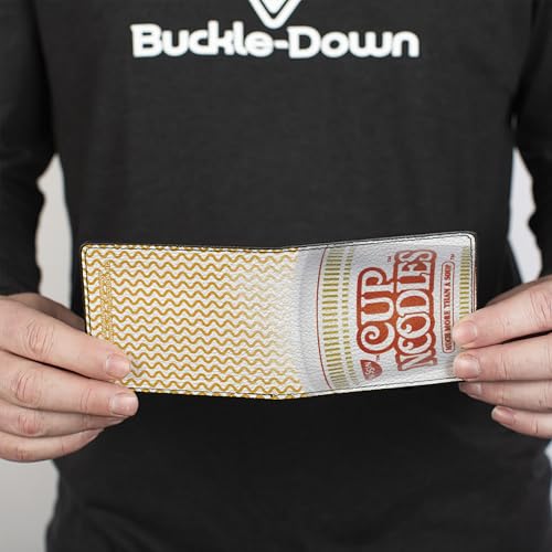 Buckle-Down Men's Foods Wallet, Bifold, Nissin Cup Noodles Vivid Wave White Orange, Vegan Leather, 4.0" x 3.5"4