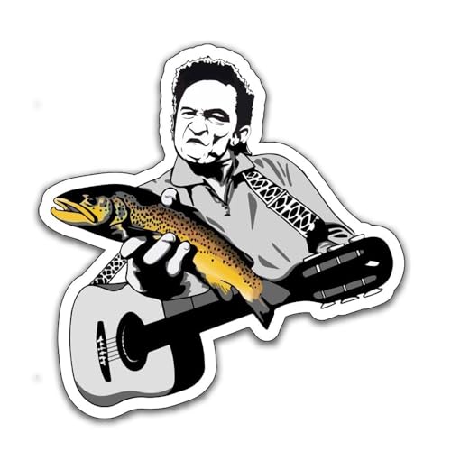 Image of Funny Fishing Bumper Sticker Decal - Weatherproof Vinyl for Car, Auto, Laptop - Fly Fishing, Country Singer, Brown Trout, Cowboy Gift Designs