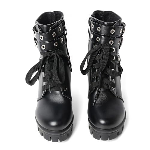 MEOTINA Goth Platform Black Boots for Women Dressy Chunky Combat Boot Buckle Gothic Booites Zipper Rivets Rave Shoes3