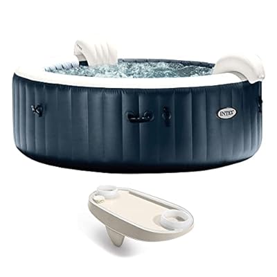 Intex PureSpa Plus 6 Person Portable Durable Inflatable Hot Tub Bubble Jet Spa with Tablet and Mobile Phone Tray Accessory, Cobalt Blue