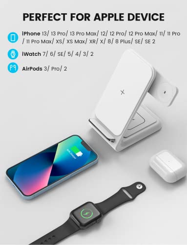 Image of Wireless Charging Station for Apple: 3 in 1 Wireless Charger Stand for iPhone 15 /14 /13 /12 /11 /X /8 /SE Series, Apple Watch 9 /Ultra /8 /7 /6 /SE /5 /4 /3 /2, AirPods 3 /2 /Pro /Pro 2