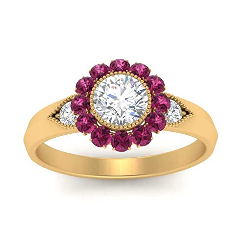 Image of Choose Your Gemstone Victorian Round Antique Engagement Ring Yellow Gold Plated Round Shape Vintage Engagement Rings Minimal Modern Design Birthday Gift Wedding Gift US Size 4 to 12