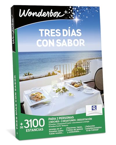 WONDERBOX - Caja Regalo - Tres Días con Sabor - + de 3100 Estancias - para 2 Personas - 2 Noches + Desayunos + Cenas - Hoteles increíbles de 5 Estrellas - Ideas Regalo Hombres y Mujer