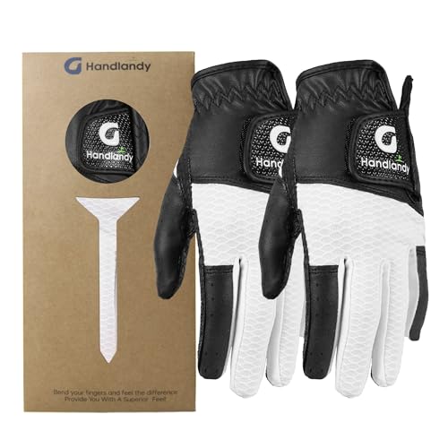 HANDLANDY Youth Golf Glove, Left Hand Kids Golf Gloves for Junior Toddler Boys Girls Black X-Large (Age 14-16)-2 Pack
