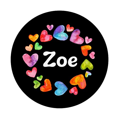 Zoe Name Personalized Rainbow Hearts Valentine's Day Cute PopSockets Swappable PopGrip, Black - Image 3