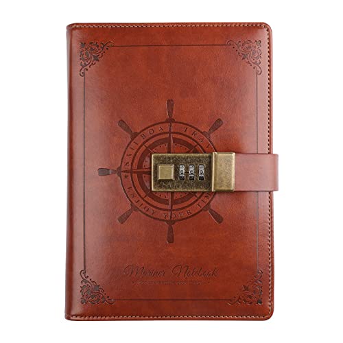 Nothers Vintage B6 Journal PU Leather Diary with Combination Lock, Brown