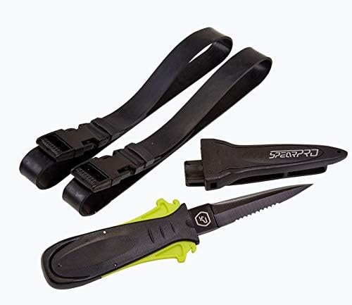 SpearPro Ribbon Dive Knife Teflon Coated Blade - 9cm (Includes Anti-Slip Sheath Case and 2 Leg/Arm Straps)