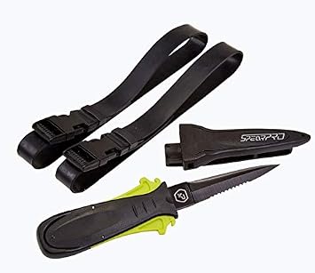 SpearPro Ribbon Dive Knife Teflon Coated Blade - 9cm Includes Anti-Slip Sheath Case and 2 Leg/Arm Straps