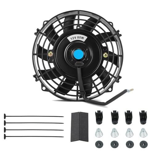 Universal Slim Fan Push Pull Electric Radiator Cooling 12V 80W Mount Kit (Black, 7