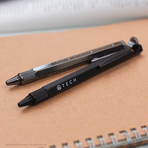 ATECH The Original Multifunction Pen 7 in 1 Tech Tool Pen with Ruler, Stylus, Bottle Opener, 2 Screw Driver, and Phone Stand, Multi Tool Fit for Mens survival (Black)