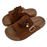 SUNSEA Sandalia Plana Mujer Estilo Bohemio con Detalle de Borla y Hebilla (Camel, Sistema tallas calzado EU, Adulto, Números, mediano, 38)