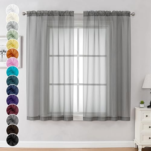 Image of Chyhomenyc Sheer Window Curtains 63 inch Length 2 PCS- Rod Pocket Living Room Curtain Panels Voile Textured Soft and Lightweight Window Treatments for Bedroom Decor, 42W x 63L Inches, Charcoal Grey