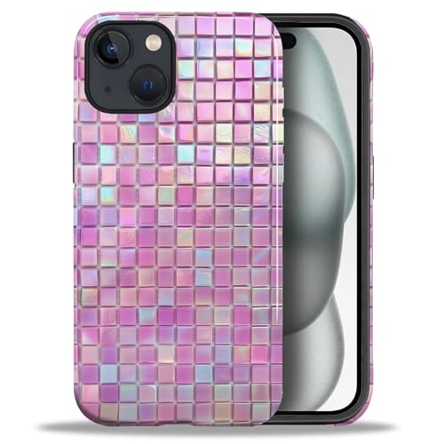 Coque iPhone 15 rose design mosaïque verre étui protection souple TPU