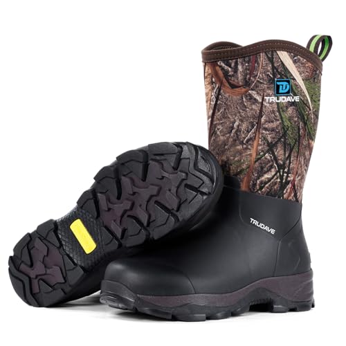 Image of Trudave Rubber Boots for Men with Steel Shank, Waterproof Mid Calf Mens Rain Boots, 5.5mm Neoprene Insulated Mud Work Boots for Garde