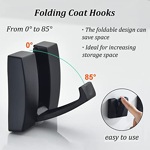 Dmymat Folding Coat Hooks 4 Pack, Matte Black Towel Hooks For Bathrooms Wall Mounted, Modern Wall Hooks Heavy Duty Metal Robe Hooks, For Bedroom Living Room Kitchen Hotel Hanging Clothes Hat Key #TOP2