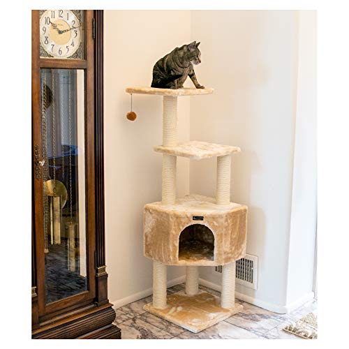Torre para gatos 3 niveles madera real beige 48 pulg miniatura 5