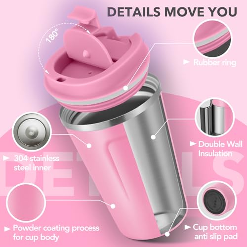 Volhoply 360ml doppelwandiger vakuumisolierter Reise-Thermobecher, 18/8 (304) Edelstahl-Kaffeebecher to go mit Klappdeckel… – Ansicht 4