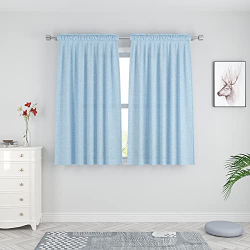 Cortinas azules de 54 pulgadas de largo con textura de lino para sala de estar, dormitorio, cortina semitransparente para ventana de sótano, 2 paneles con bolsillo para barra