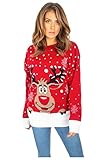 Fashion Essentials-womens Unisex Rudolph Print 3d Nose Pom Pom Christmas Jumper