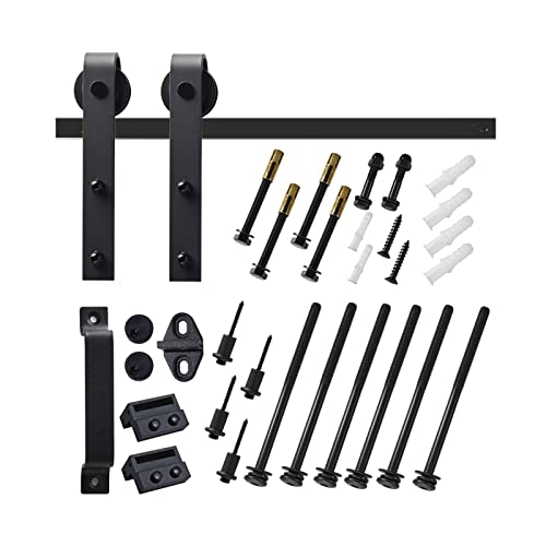SOLRIG 42\" × 84\" Sliding Barn Door, Modern Barn Door Slab with Pre-drilled Holes, includes 6.98FT Hardware Kit, Waterproof PVC & MDF, Assembly Required, V Frame, White