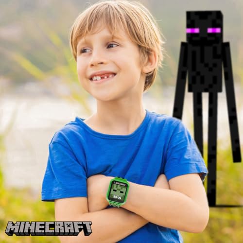 Minecraft Kids Smartwatch - Interactive LED Screen Watch with 10 Custom Watch Faces, Games, Camera, Alarm, Step Tracker & More - Fun Tech Gift for Boys and Girls - Fits Wrists 5.5'' to 8.0" by Accutime - Used condition - US$16.31
