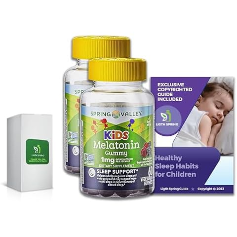 Spring Valley Vegetarian Melatonin Gummies for Kids, Sleep Support, 60 (2 Pack) Bundle with Exclusive Healthy Sleep Habits for Children - Better Light&Spring Guide (3 Items) Cover