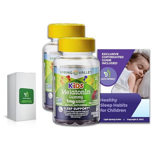Vegetarian Melatonin Gummies for Kids, Sleep Support, 60 (2 Pack) Bundle with Exclusive Healthy Sleep Habits for Children - Better Light&Spring Guide (3 Items)